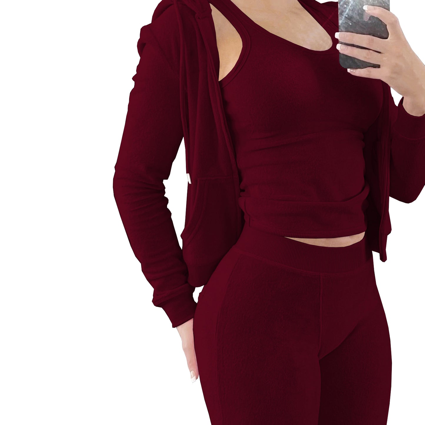 Double-sided Velvet Hooded Vest Three-piece Set