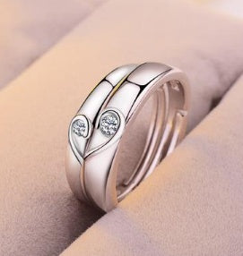 Silver heart diamond ring