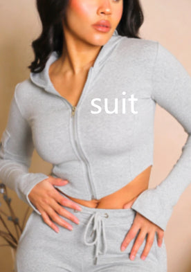 Tight Sportswear Multi-pocket Overalls With Coat And Cap Suit Pants