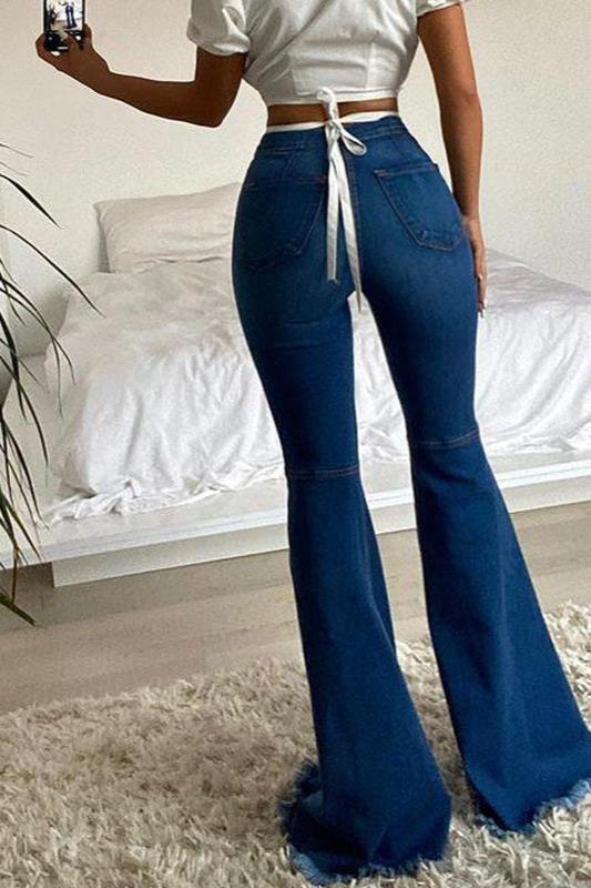 High Waisted Bell Bottom Ripped Jeans