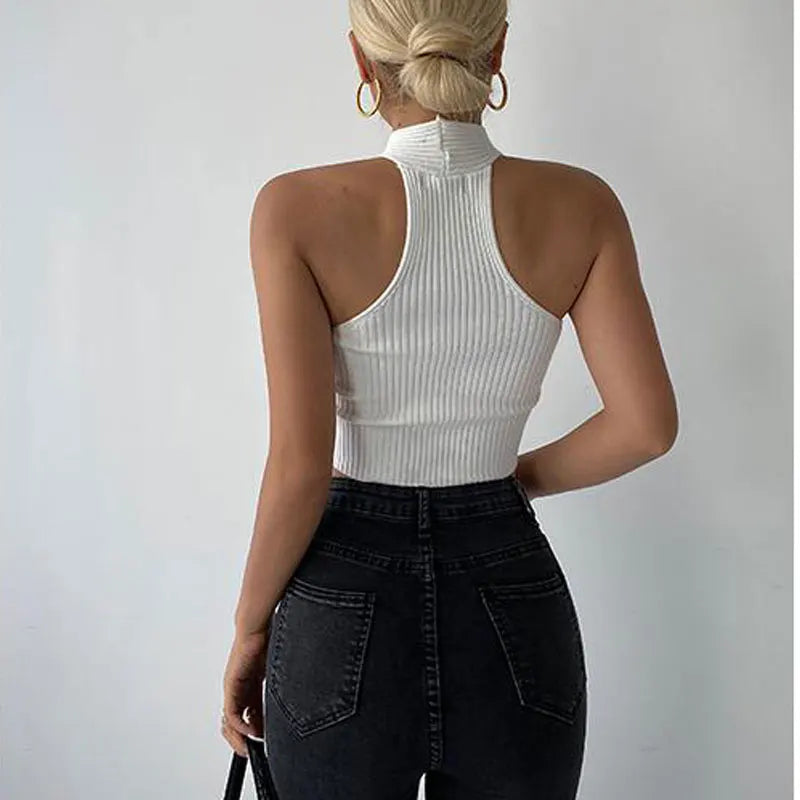 Knitted Halter Tank Tops Crop Top