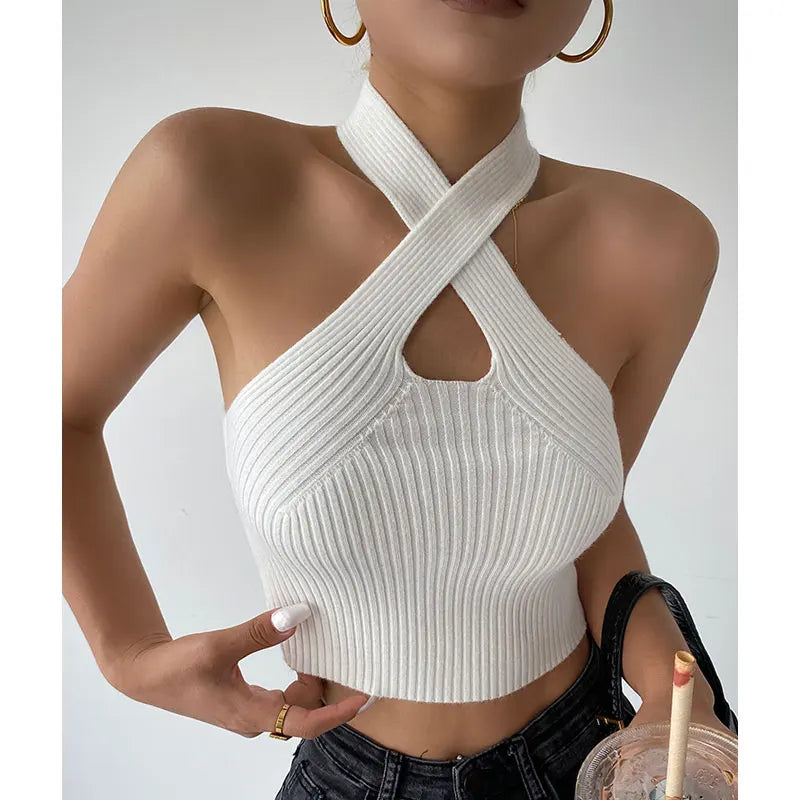 Crisscross Ribbed Halter Top