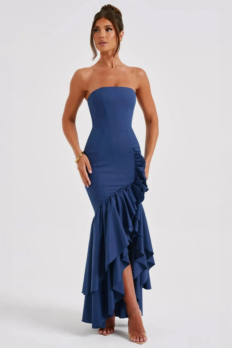 Azure Ruffle Elegance Gown