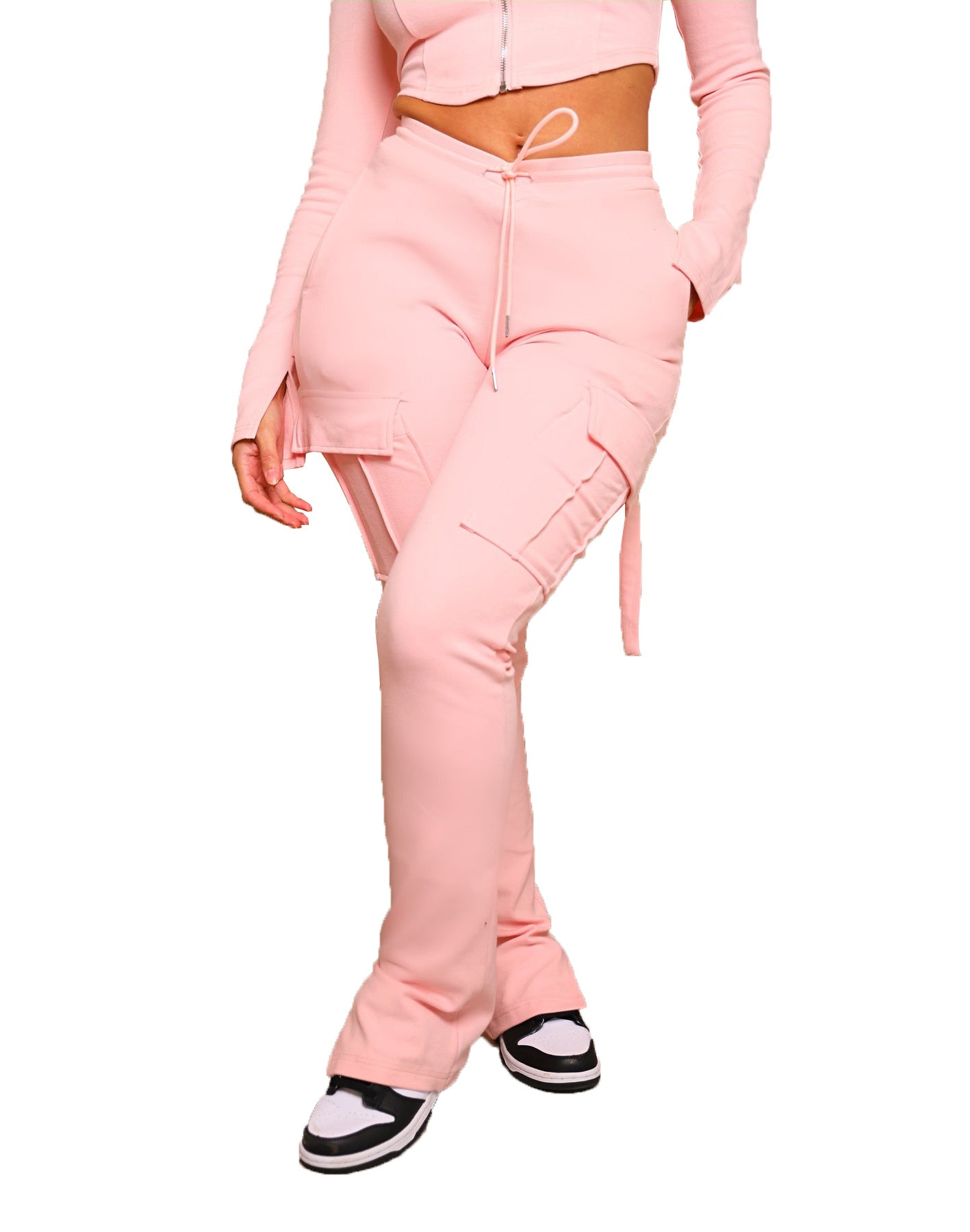 Tight Sportswear Multi-pocket Overalls With Coat And Cap Suit Pants