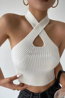 Crisscross Ribbed Halter Top